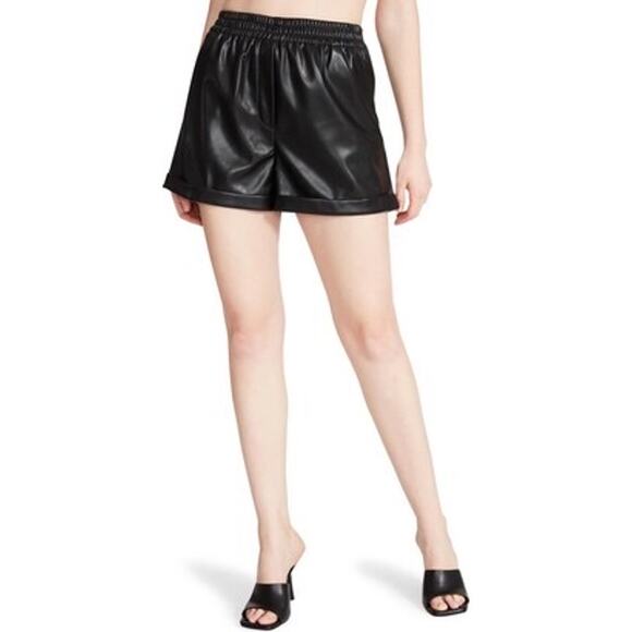 $59 Steve Madden Fonda Black Faux Leather Shorts - M - Picture 1 of 8